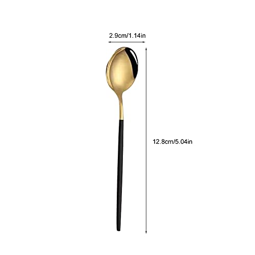 WANAONE 6pcs Tea Spoon Set, Black and Gold Plating Mini Teaspoons for Dessert Cake, Ice Cream (5.04 * 1.14inch) - Image 2