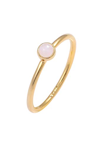 Elli Anillos Mujeres Pila Básico Minimalista con Cuarzo Rosa en Plata de Ley 925 Bañada en Oro