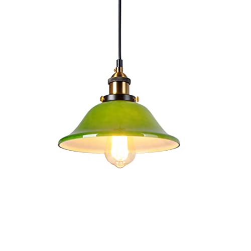 Puhui Innen Hängeleuchte Pendelleuchte mit Runde-schirm aus Glas in Grün / Weiss, E27 Pendellampe Rustikal Deko Hängelampe für Esszimmer Wohnzimmer Cafe Bar, 1-flammig, Ø 25cm, Höhenverstellbar Cover