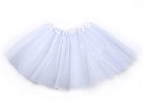 FUREINSTORE Saia de tutu para meninas, saia de tule para balé, 3 camadas, elástica disfarce de princesa carnaval 30 cm de comprimento tamanho único, Branco, Talla única