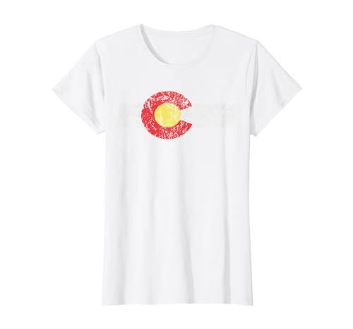 Distressed Colorado State Flag Tshirt Denver Co Patriotic T-Shirt, Women, White, X-Small