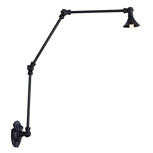Luz de pared industrial negra G4 con brazo largo swing regulable y plegable 3