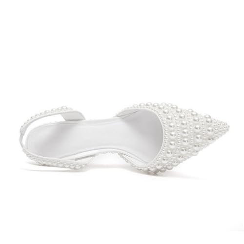 Goolita Pearl Slingback Heels for Women, Pointed Closed Toe Slip On Heeled Sandals Stiletto Heel Evening Bridal Shoes for Wedding3