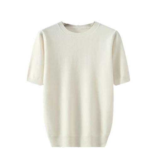 Mens Short Sleeve Pullover Sweater Round Neck Breathable Loose Solid Color Casual Tops