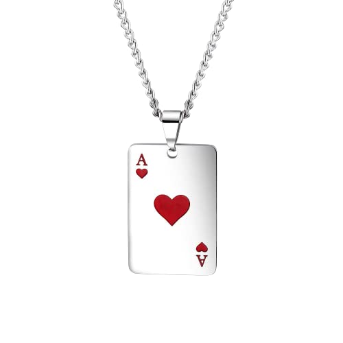Asma Jewel HouseUnisex Stainless Steel Ace of Spades Heart Lucky Poker Card A Red and Black Pendant Necklace for Men and Women