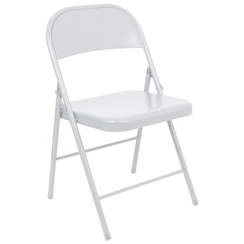 Harbour Housewares White Metal Folding Chair with Rubber Bumper Feet - Lightweight Matte Foldable Desk Chair Metal Garden Seats for Indoor Outdoor Activities Guests Conferences