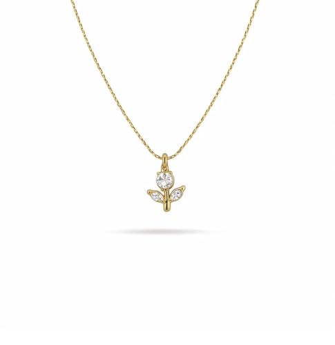 Image of Gold-Tone White Crystal Tulip Necklace for Women, Flower Pendant Dainty Chain Floral Style, Stainless Steel Anti Tarnish necklace Waterproof Hypoallergenic, Gift for Her Daily wear