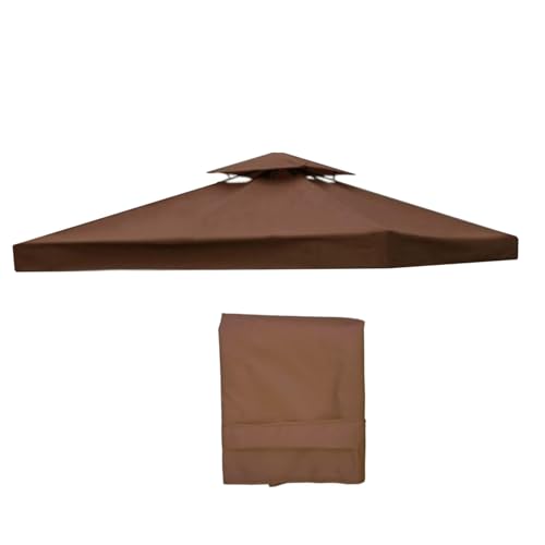 Image of LPLYAA Awning Gazebo Covers Replacement 3x3 m Waterproof Patio Canopy Tent Top UV Resistant 2 Tier Outdoor Garden Sun Shade Coffee