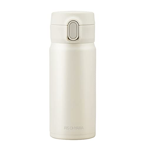 Iris Ohyama SM-O350 Water Bottle, 11.8 fl oz (350 ml), Stainless Steel Mug Bottle, One-Touch, One-Hand, Unlocked, Very Easy to Clean, Vacuum Insulated, Holds 6 Hours, Lightweight, 7.1 oz (207 g), Pale