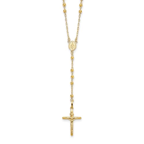Jewelry Affairs 14K Yellow Gold Beaded Rosary Necklace with Crucifix, 24