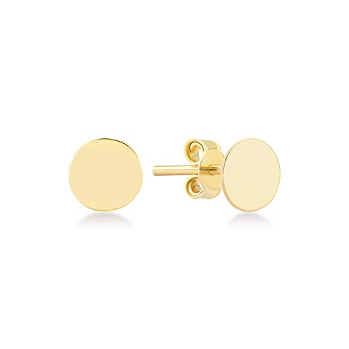 GELIN 14k Solid Yellow Gold Dot Disc Earrings with Secure Backs | Gold Stud Earrings for Women
