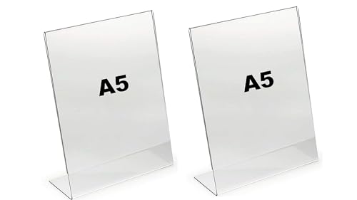 Image of Acrylic Sign Holder A5 Size (6 x 8.25 Inch) - Pack of 2 | Clear L-Stand Display Frame | Vertical Menu, Price List, Table Signage & Photo Holder | Durable 3mm Thick Acrylic