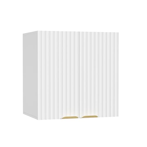 Image of ChooChoo Bathroom Wall Cabinet, Kitchen Storage Cupboard Cabinet with 2 Doors, Fluted Laundry Room Cabinet for Bathroom, Kitchen, Garage, White