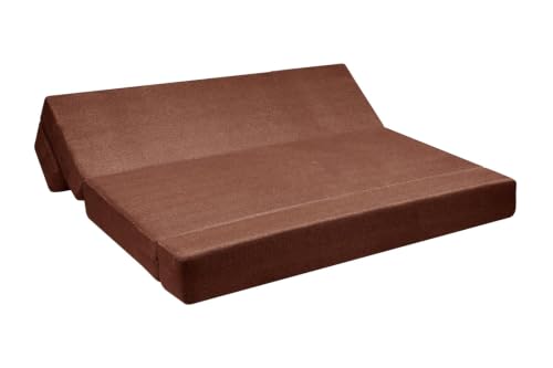 Image of Los Angeles Foldable Four Seater Sofa Cum Bed, Sofa Bed 6 X 6 Feet Jute Fabric Washable Cover Including Four Cushion Perfect for Living Room & Office, Bedroom - Brown Color