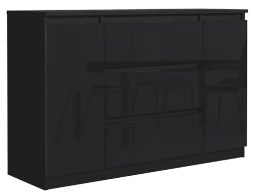 MebLocker Commode à 3 tiroirs, 2 Portes, 120 cm, idéale pour Le Salon, la Chambre à Coucher, la Chambre d'enfant et Le Bureau, Solution Moderne et élégante (Noir Brillant)