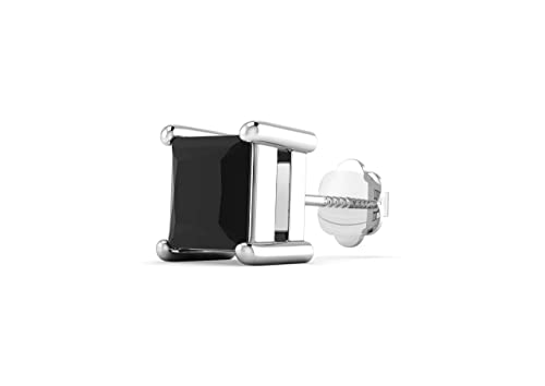 ORIONZ Stud Earrings for Men & Boys (1 Piece) – 925 Sterling Silver CZ Diamond Ear Studs – Black Princess Solitaire – 18k Gold Plated Jewellery – Birthday Anniversary Gift – Men Fashion Accessories