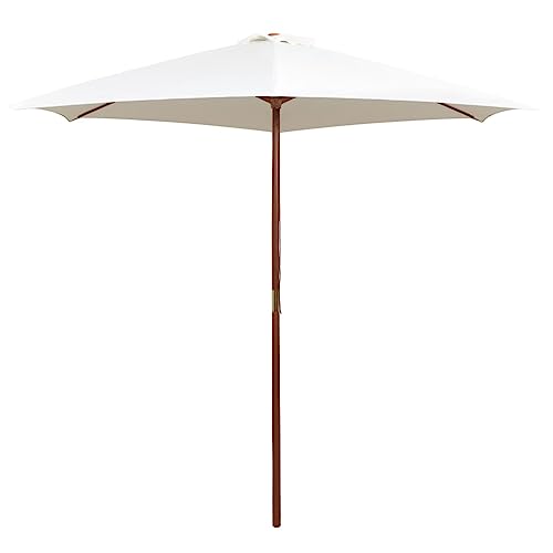 Mokuyary - Sombrilla con poste de madera, 270 x 270 cm, color blanco crema, sombrilla exterior para terraza, piscina, playa, restaurantes, balcón