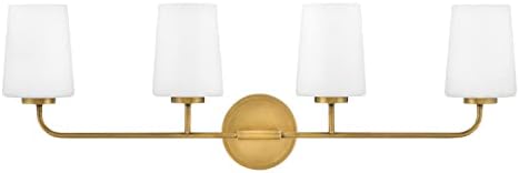 Hinkley Lark Kline Four-Light Bath Vanity - Tapered Etched Opal Glass Shades, Mount Up or Down - Heritage Brass Finish