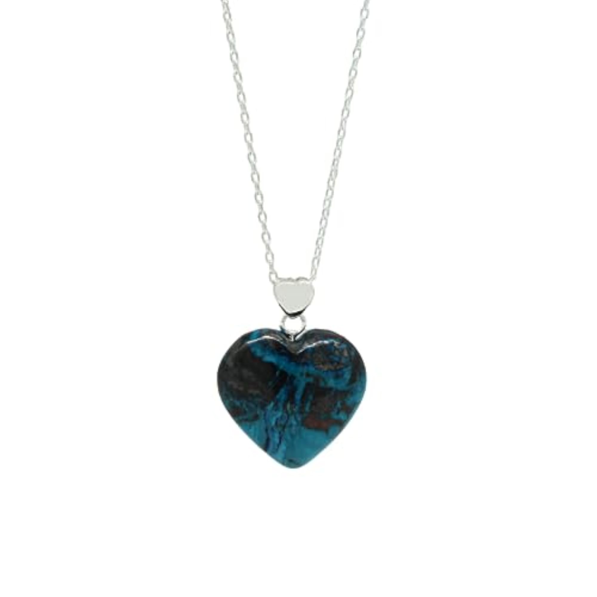 Chrysocolla Heart Necklace, Colorful Crystal Pendant, 925 Silver Jewelry