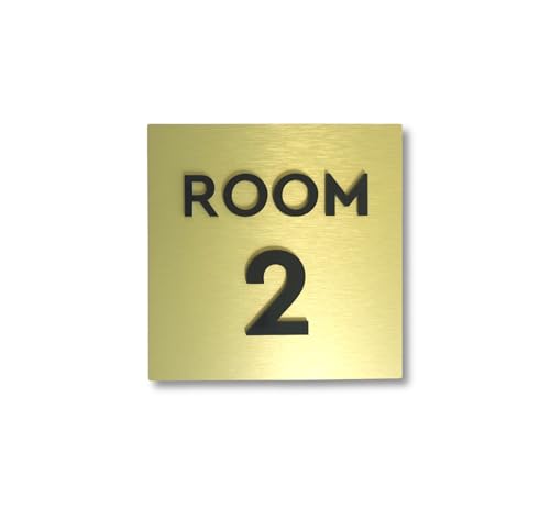ALLVIVIDART Room number signs. Custom room numbers. Hotel room door number plaques. Unit numbers. Exam rooms. Door signage. Made in USA. (Gold-Black, 10" x 10")