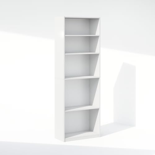 Image of Furinno Reed Closet Organizers and Storage, 5-Tier Closet Organizer, Open Shelf Closet Storage, for Wardrobe, Bedroom, Living Room, White