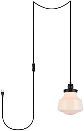 Elegant Lighting Living District Lye 1-Light Mid-Century Metal Pendant in Black and Frosted White