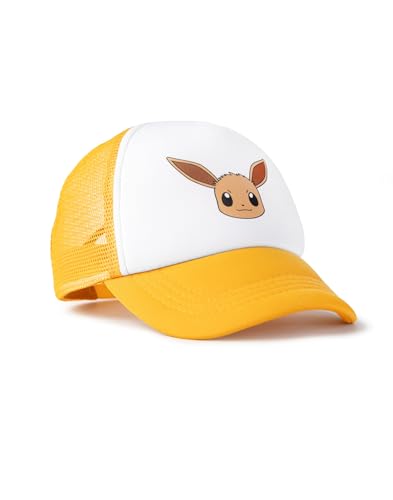 livre Pokémon Casquette à visière incurvée réglable Jaune et Blanche Eevee | Chapeau de Protection Solaire pour Filles | Dos en Maille avec Fermeture à Pression
