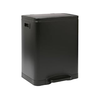 Harbour Housewares 30L (2x15L) Stainless Steel Double Kitchen Pedal Bin - Soft Close Compartments for Recycling and Waste - Matte Black Dual Trash Can with Removable Inner Buckets for Home or Office