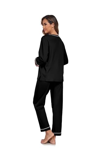 Image of COLORFULLEAF 100% Cotton Pajama Set for Women Long Sleeve Sleepwear with Pants Soft Comfy Two-Piece Pjs with Pockets
