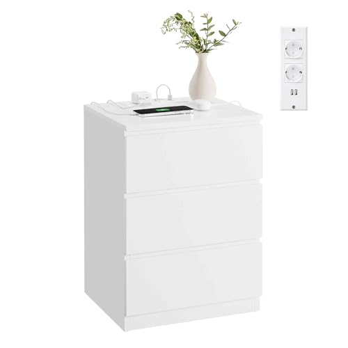 VASAGLE Kailyn Kollektion - Nachttisch mit Steckdosenleiste, Beistelltisch,...