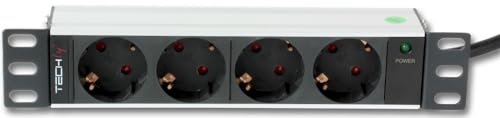 Techly Professional 100464 Multipresa 4 Posti da Rack 10" Spina Schuko Angolata 1U Installazione Anteriore Nero/Argento