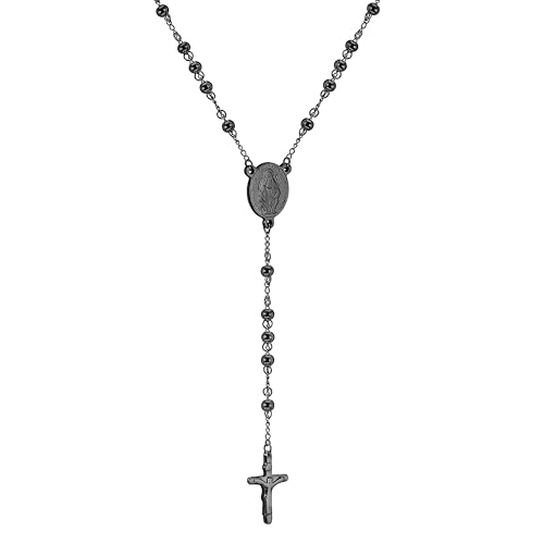 Collar de rosario religioso de plata de ley 925 para mujeres y hombres - Rosarios católicos escapularios largos Collares con colgante de cuentas para hombre