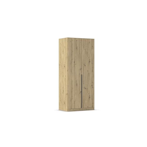 Rauch Möbel Alabama, Kleiderschrank, Garderobenschrank, 2-türig, Zubehör Basic, 1 Kleiderstange, 1 Einlegeboden, Farbe Eiche Artisan, Holz, Griff Grau metallic, 91x210x54cm