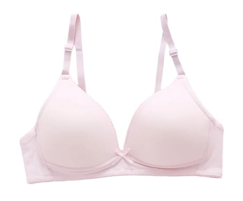 Pure Cotton No Steel Ring Push Up Bra Thin Mould Cup 3/4 Coverage, Detachable Straps for Students,34/75 (Pink)
