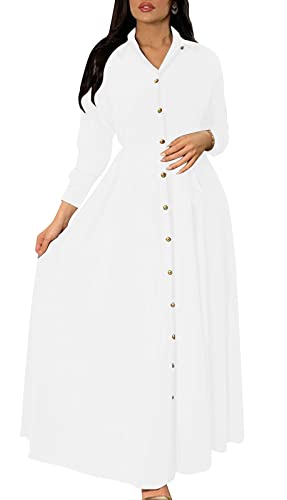 Image of BestGirl Women's Button Down T-Shirt Dress Casual High Low V Neck Loose Long Dress with Belts