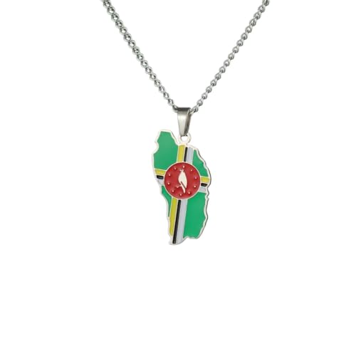 Collier carte de la Dominique avec pendentif drapeau aux finitions joaillerie