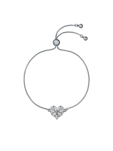 Image of Ted Baker Cherisa Crystal Cluster Heart Adjustable Bracelet for Women (Silver/Crystal)