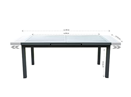 Home Deluxe - Gartentisch ausziehbar - CALIDO - ca. 180 (240) x 97,5 x 76,5 cm - inkl. 10 Stühlen, Gestell Aluminium, Tischplatte Glas - inkl. Zubehör I Gartenmöbel Ausziehtisch Balkonset – Bild 8