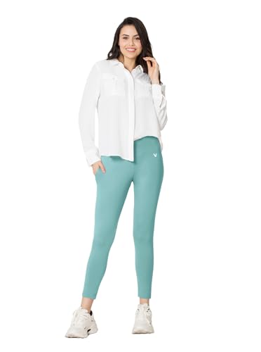 Image of VSTAR PL02 Women Ankle Length Stretchable Slim Fit Leggings with Secured Side Pocket | Moisture-Wicking | Soft Waistband & Cotton-Elastane Fabric | S | Petrol