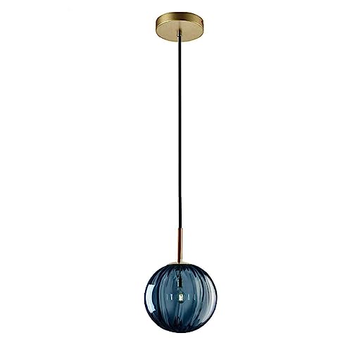 Suspension En Verre Moderne, Lustres Colorés À 1 Lumière Boule De Verre De Style Scandinave Lampe Suspendue À Rayures Bleues Salon Salle À Manger Chambre...