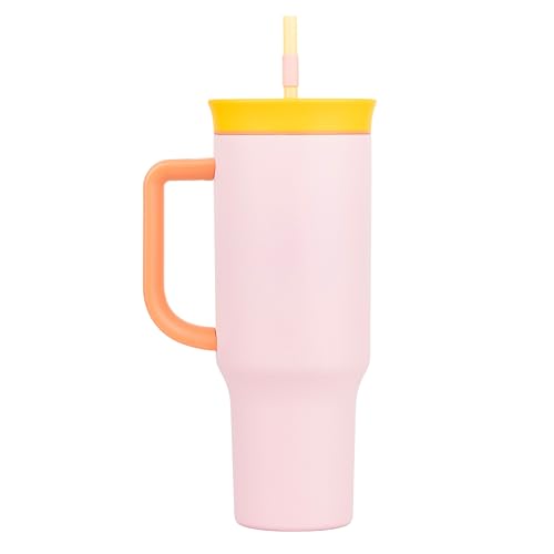 Tumbler with lid and Straw 1200ML Cup Stainless Steel Vacuum Insulated Tumbler for Water, Iced Tea or Coffee 1.2L Office Gym Travelling (Pink Yellow)