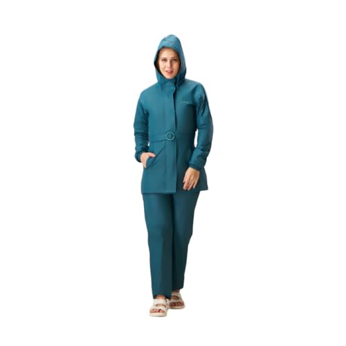 Image of ZEEL Rain Coat for Women Waterproof with Adjustable Hood, Rainwear Suit with Polyester Jacket and Pants for Ladies with Belt, AZ12