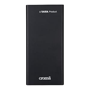 CROMA 10000 mAh Lithium Polymer Power Bank CRCA0083 with 10 Watt Fast Charging, Black