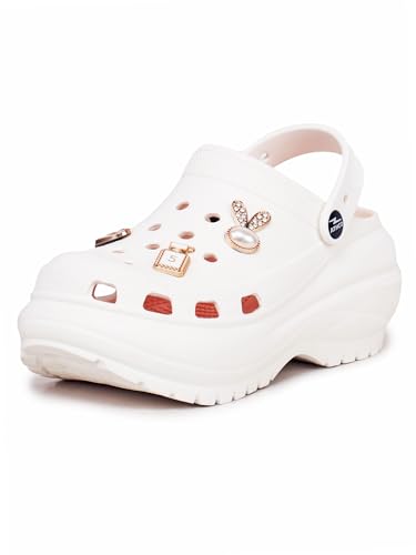 Image of ATHCO Roxxie Clogs For Women's|Girl's| Dual-Color Soft EVA Cushioned With Massage Footbed|Easy Wear with Adjustable Back Strap|Lightweight Platform Heels|Flexible|Breathable|Extra Soft Comfortable Anti-Skid Casual Mule|All-Season|Summer|Monsoon|Rain|Winter|Waterproof|Casual Slip-On Sandal with Cute Charms & Chunky Design|Indoor & Outdoor Wear|Trendy|Fashionable|Stylish|Shoes