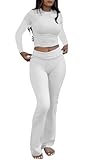 Nimsruc Two Piece Lounge Sets For Women Fall Outfits Long Sleeve Comfy Pants Set Casual Petite Matching Clothing White S