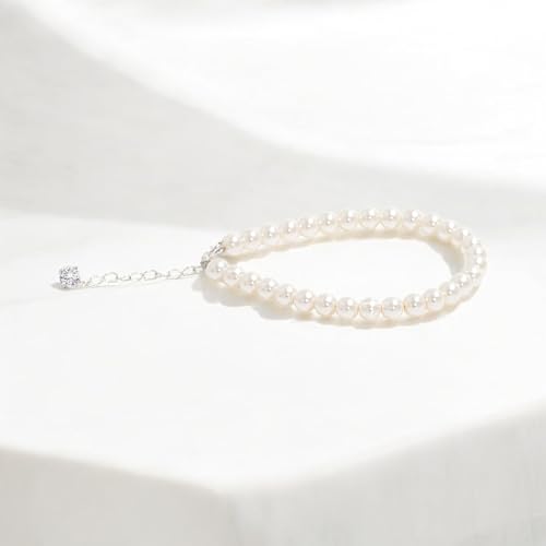 White Pearl Bracelet for Women made with Swarovski pearls and Sterling Silver 925 bracelet with Cubic Zirconia 5mm White Bracelets Ideal gift for Women Wedding Jewerly summer jewelry2