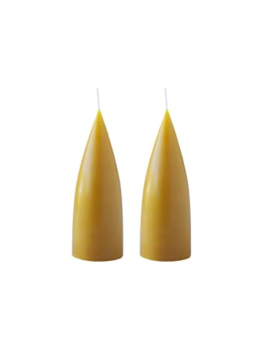 Kunstindustrien® Cone Shaped Candles, Made in Denmark, 43 Colours Available, Dripless & Smokeless Pillar Candles, Candles Long Burning 15 Hours, Unscented Candle Gift Set, 2pcs. 6.5 x 16cm (Honey)