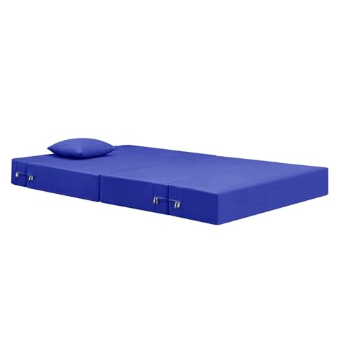 Image of Foldable 1-Seater, 3X6 Sofa Bed | Convertible Sofa Cum Bed with Cushion Jute Fabric Perfect for Living Rooms & Guest Rooms - Blue