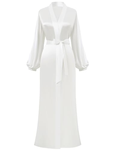 Image of PRODESIGN Satin Kimono Robe Women Long Silky Kimono Bathrobe Sleepwear Wedding Bridesmaid Robe