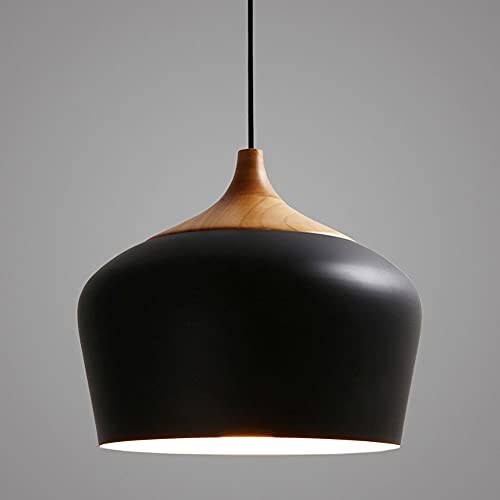 Chandelier moderne e27 luminaire suspendu de bar et café en bois alu noir single tête